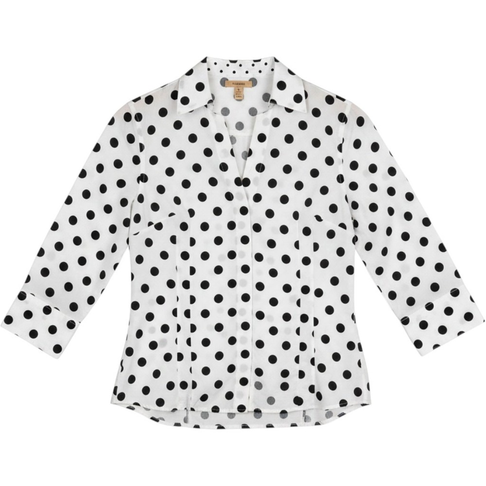 Button Down Shirt Womens 6P White Polka Dot Non-Iron Career Capsule Professional